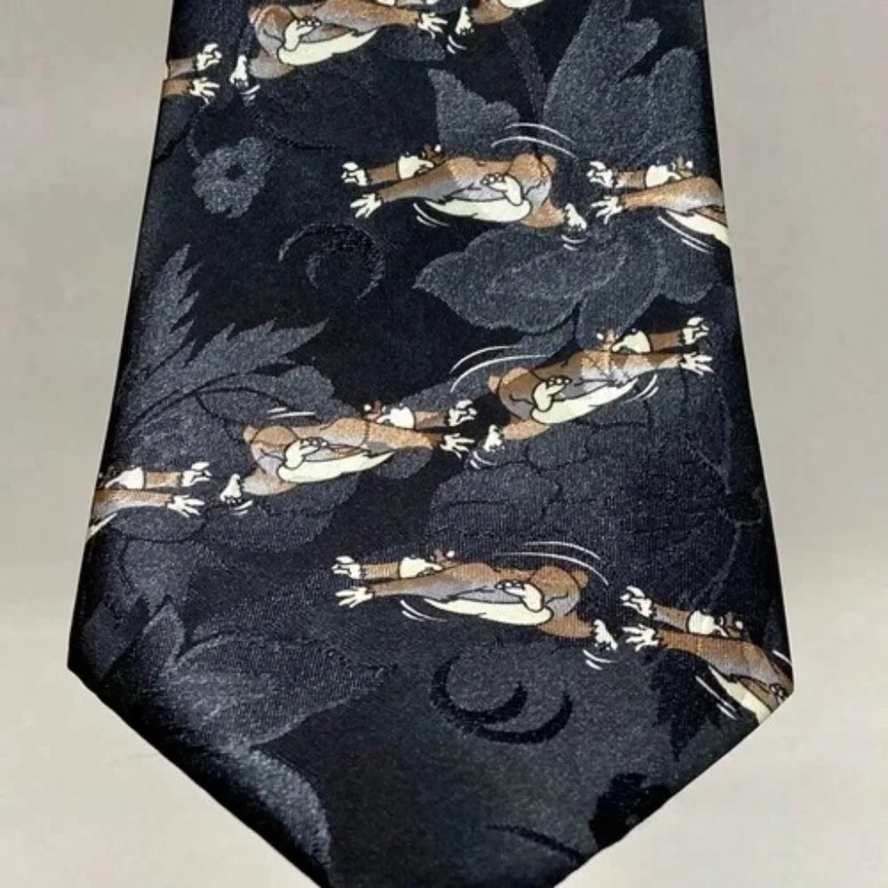 Dino Romaro Men's Silk Tie Honest Bear‎ Novelty Black Halographic Korea Handmade